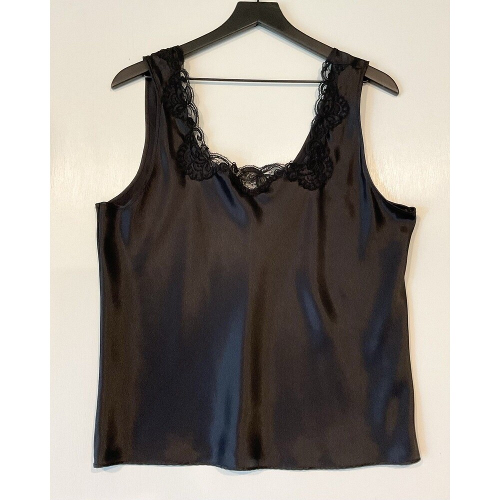 VTG Escapades Black Satin Lace Camisole Large Y2K Tank Grunge Whimsi Goth